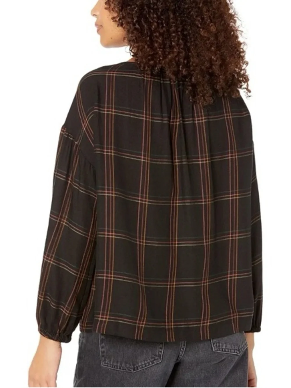 Madewell Skirred Peasant Top in Windowpane Sz XL - Picture 2 of 12